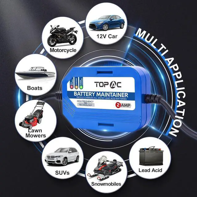 Alt view image 6 of 6 - 2 Amp Car Battery Charger,12V Smart Fully Automatic Battery Charger Maintainer Trickle Charger and Float Charger for Car Truck Motorcycle Lawn Mower Boat, Lead Acid Batteries