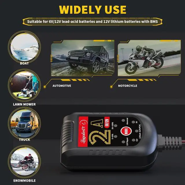 Alt view image 7 of 7 - LST Trickle Battery Charger Automatic Maintainer 6V 12V Smart Float Charger for Automotive Car Motorcycle Lawn Mower Tractor SLA ATV AGM GEL CELL Lead Acid Batteries