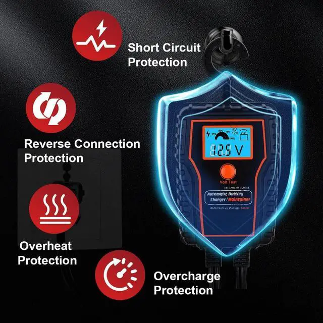 Alt view image 2 of 7 - Automotic Battery Trickle Charger Maintainer 12 Volt 750mA Battery Float Charger Maintainer with LCD Float Charging for Motorcycle ATV Lawn Mower Car Boat