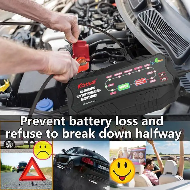 Alt view image 3 of 7 - Car Battery Charger Automotive Battery Charger Maintainer 6V 12V 4-Amp Trickle Charger for Car Motorcycle Lawn Mower Boat Marine RV SUV ATV SLA Wet AGM Gel Cell Lead Acid LifePo4 Batteries