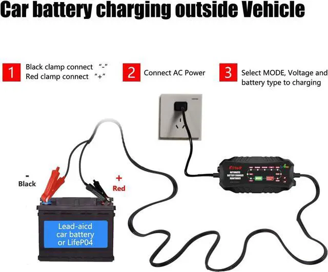 Alt view image 7 of 7 - Car Battery Charger Automotive Battery Charger Maintainer 6V 12V 4-Amp Trickle Charger for Car Motorcycle Lawn Mower Boat Marine RV SUV ATV SLA Wet AGM Gel Cell Lead Acid LifePo4 Batteries