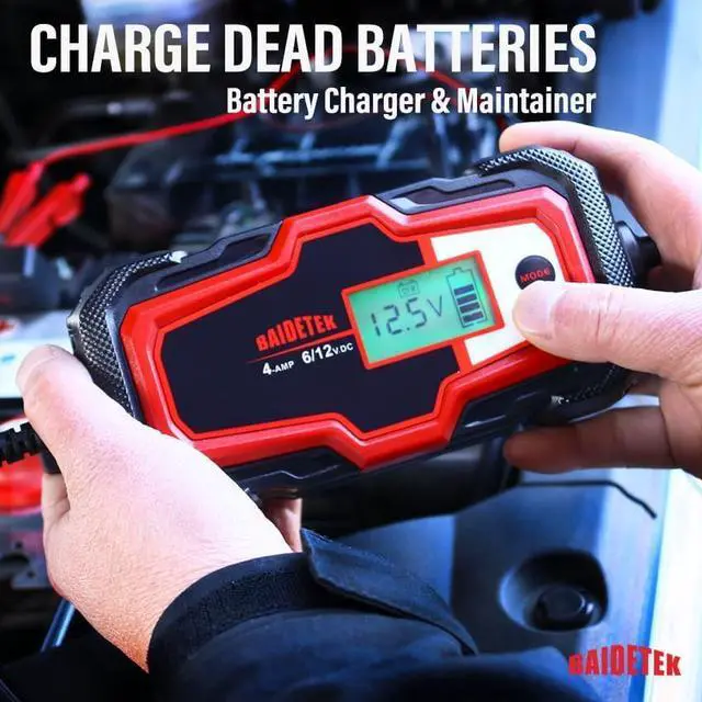 Alt view image 2 of 7 - 6V/12V 4A Car Battery Charger, Automatic Battery Maintainer, Smart Trickle Charger for Car Battery, Motorcycle, Lithium LifePO4 Battery, ATV, Boat, Truck, Lawn Mower Lead Acid Battery