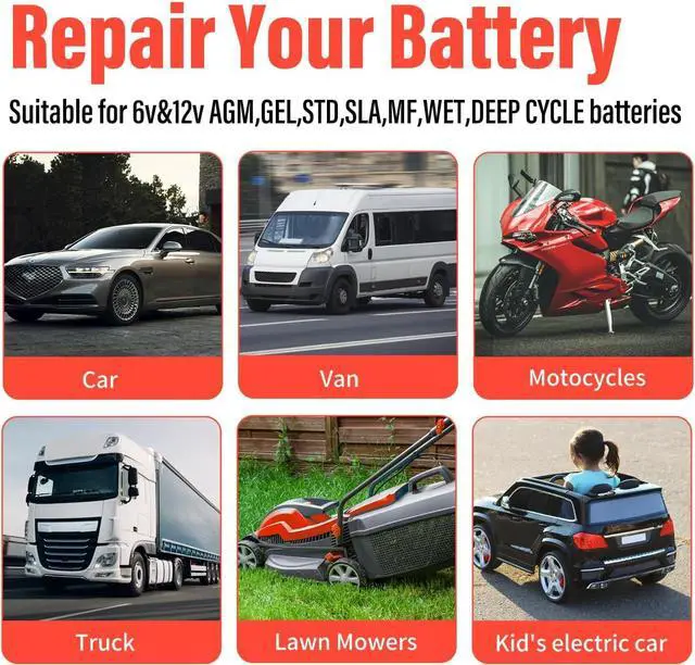Alt view image 4 of 7 - 6V/12V 4A Car Battery Charger, Automatic Battery Maintainer, Smart Trickle Charger for Car Battery, Motorcycle, Lithium LifePO4 Battery, ATV, Boat, Truck, Lawn Mower Lead Acid Battery