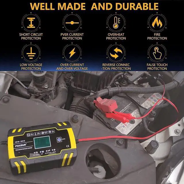Alt view image 5 of 7 - Car Battery Charger 12V/8A 24V/4A Automatic Smart Battery Charger/Maintainer Trickle Charger with LCD Screen Pulse Repair Charger Pack for Car Truck Motorcycle Lawn Mower Boat etc