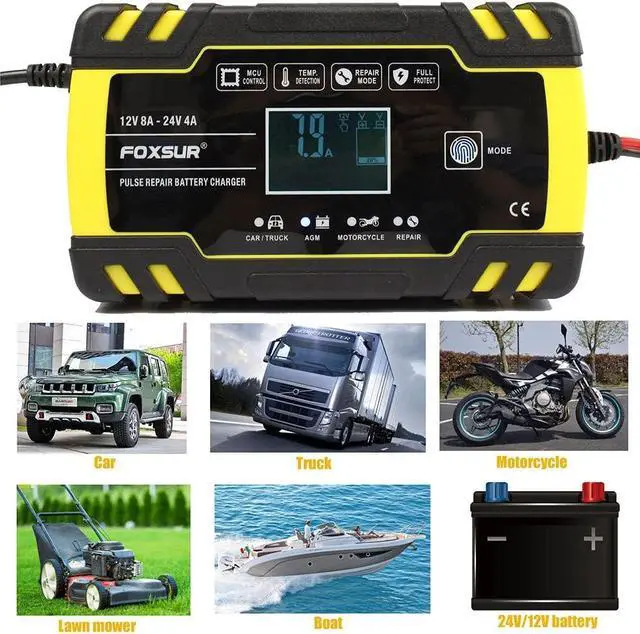 Alt view image 6 of 7 - Car Battery Charger 12V/8A 24V/4A Automatic Smart Battery Charger/Maintainer Trickle Charger with LCD Screen Pulse Repair Charger Pack for Car Truck Motorcycle Lawn Mower Boat etc