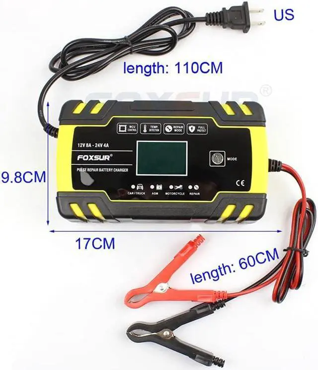 Alt view image 7 of 7 - Car Battery Charger 12V/8A 24V/4A Automatic Smart Battery Charger/Maintainer Trickle Charger with LCD Screen Pulse Repair Charger Pack for Car Truck Motorcycle Lawn Mower Boat etc