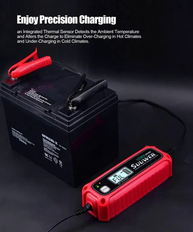 Alt view image 5 of 6 - 5-Amp High-Efficiency 6V&12V Smart Car Battery Charger, Battery Maintainer, Trickle Charger, Float Charger and Desulfator for Car, Motorcycle, ATV, Lithium (LiFePO4) and Deep Cycle Batteries