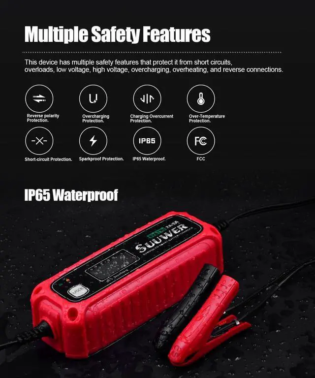 Alt view image 4 of 6 - 5-Amp High-Efficiency 6V&12V Smart Car Battery Charger, Battery Maintainer, Trickle Charger, Float Charger and Desulfator for Car, Motorcycle, ATV, Lithium (LiFePO4) and Deep Cycle Batteries
