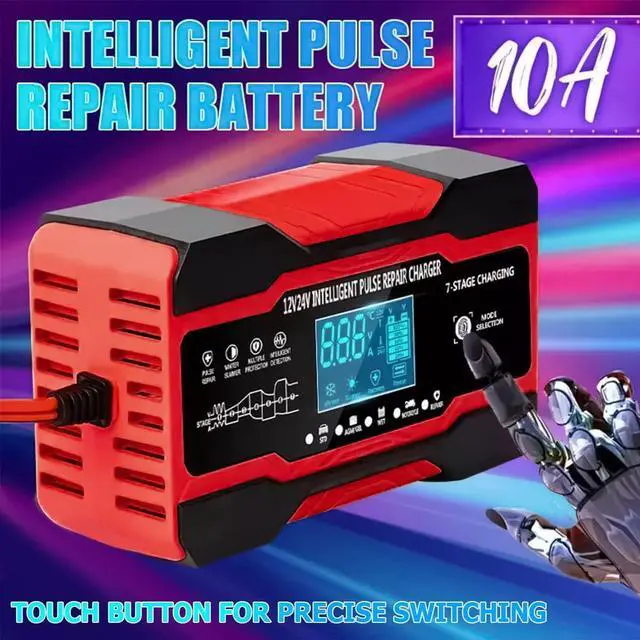 Alt view image 3 of 6 - 10-Amp Car Battery Charger, 12V and 24V Fully Automatic Smart Car Battery Desulfator, Battery Maintainer Trickle Charger, Battery Maintainer with Temperature Compensation for Boat Motorcycle