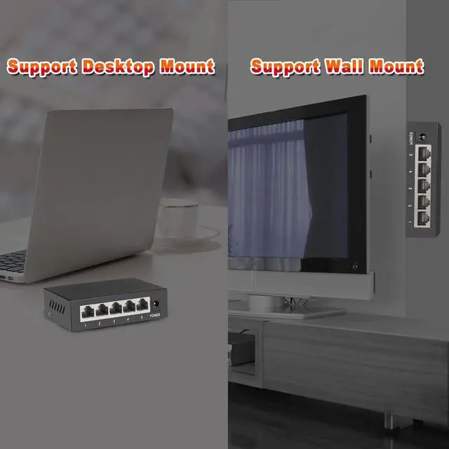 Alt view image 6 of 7 - 5 Ports Gigabit Ethernet Switch, Unmanaged Network Switch,Ethernet Splitter | Plug & Play | Fanless Metal Design | Shielded Ports | Traffic Optimization,Supported Desktop or Wall Mount