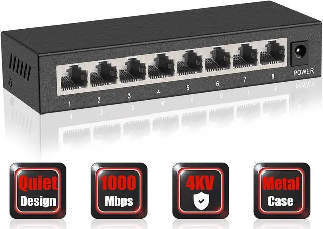 Alt view image 2 of 7 - 8 Ports Gigabit Ethernet Switch,Unmanaged Network Switch with Metal Case, | Plug & Play | Fanless&Shielded Ports | Traffic Optimization, Supported Desktop or Wall Mount, Easy to Take