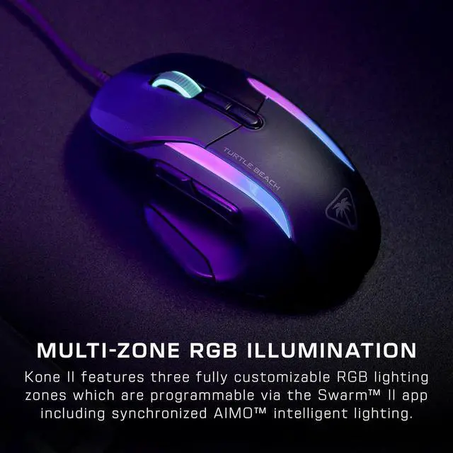 Alt view image 2 of 7 - Turtle Beach Kone II  Wired Ergonomic RGB Gaming Mouse, 26K DPI Optical Sensor, 100M Click Life Optical Switches, 23 Customizable Inputs, 4D Scroll Wheel, Pure PTFE Glides - Ash Black