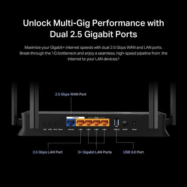 Alt view image 4 of 6 - TP-Link Dual-Band BE3600 Wi-Fi 7 Router Archer BE230 | 4-Stream 3.6 Gbps | 2×2.5G + 3×1G Ports, USB 3.0, 2.0 GHz Quad Core, 4 Antennas | VPN Clients & Server | EasyMesh, HomeShield, MLO, Private IOT