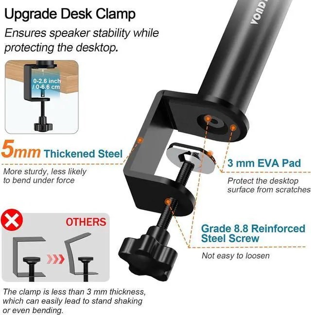 Alt view image 4 of 7 - Set of 2 Desktop Clamp Speaker Stands Short Studio Monitor Stands Height Adjustable