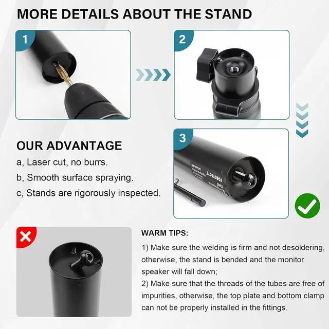 Alt view image 5 of 7 - Set of 2 Desktop Clamp Speaker Stands Short Studio Monitor Stands Height Adjustable