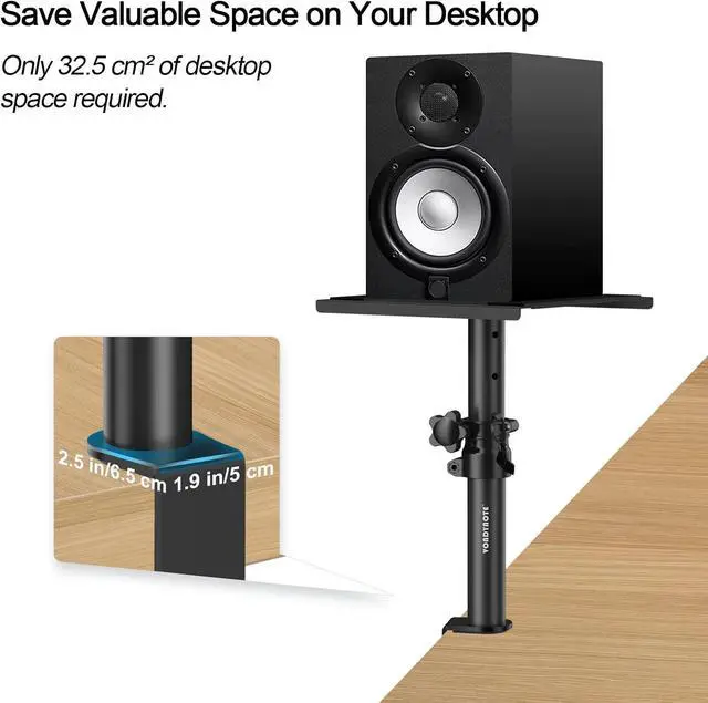 Alt view image 3 of 7 - Set of 2 Desktop Clamp Speaker Stands Short Studio Monitor Stands Height Adjustable