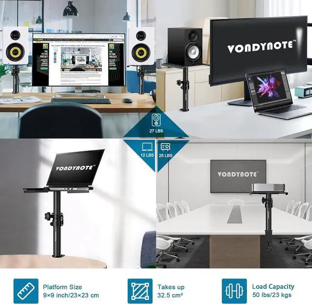 Alt view image 7 of 7 - Set of 2 Desktop Clamp Speaker Stands Short Studio Monitor Stands Height Adjustable