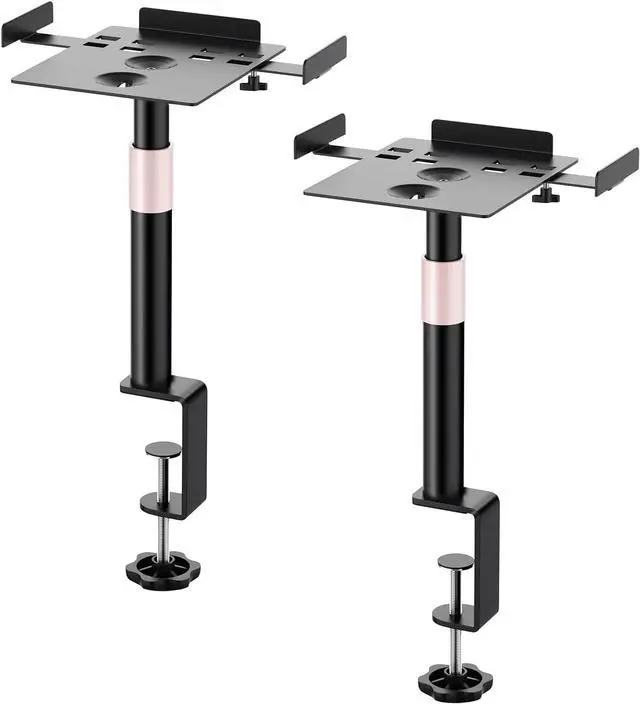 Main image of Desk Clamp Speaker Stands Set of 2, Studio Monitor Stands 25° Tilt Angle Mount Height Adjustable, Tray Width from 7" to 11", Load Capacity 55 lbs