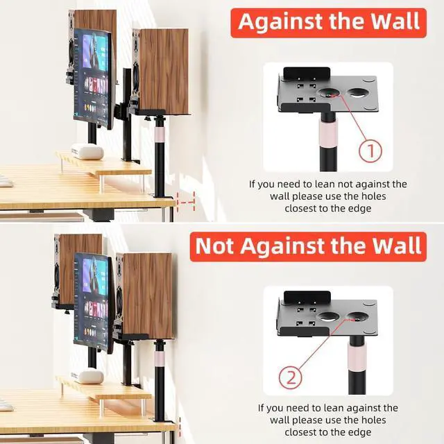 Alt view image 7 of 7 - Desk Clamp Speaker Stands Set of 2, Studio Monitor Stands 25° Tilt Angle Mount Height Adjustable, Tray Width from 7" to 11", Load Capacity 55 lbs