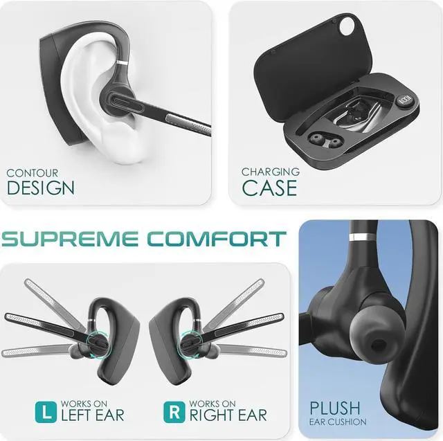Alt view image 7 of 7 - Bluetooth Headset with Noise Cancelling Mic, Bluetooth Earpiece for Business & Office Teams, Charging Case & Dongle for iPhone Cell Phones, Trucker Work, PC/Laptop with Zoom, Google Meet