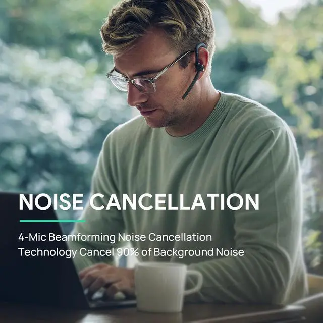 Alt view image 3 of 6 - BH71 Bluetooth Headset Workstation, Office Wireless Headset with Noise Canceling Mic, Speakerphone, Wireless Charging Pad, Charging Case, Connect to Desk Phone, PC, Work with Teams Zoom