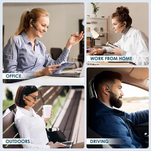 Alt view image 7 of 7 - Bluetooth Headset, Wireless Earpiece with Noise Cancelling Microphone for Driving, Single Ear Headphones for Cell Phones, Computer, PC, Long Hours Talking Time for Driving, Online Meetings (Black)