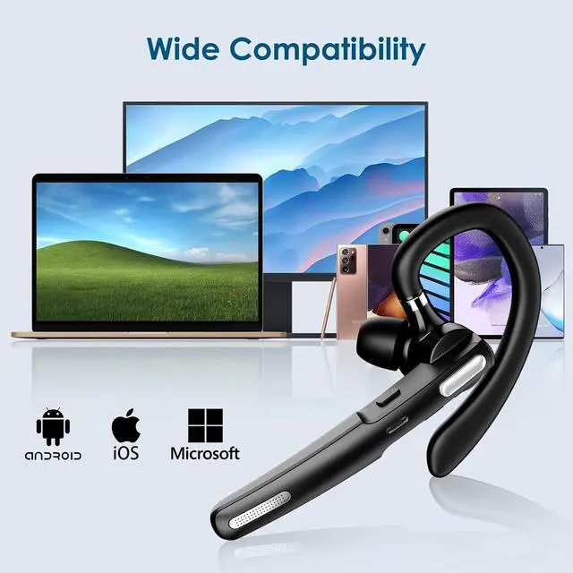 Alt view image 4 of 7 - Bluetooth Headset, Wireless Earpiece with Noise Cancelling Microphone for Driving, Single Ear Headphones for Cell Phones, Computer, PC, Long Hours Talking Time for Driving, Online Meetings (Black)
