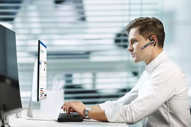 Alt view image 2 of 7 - Bluetooth Headset, Wireless Bluetooth Earpiece V5.0 Hands-Free Earphones with Built-in Mic for Driving/Business/Office, Compatible with iPhone and Android (Gray)