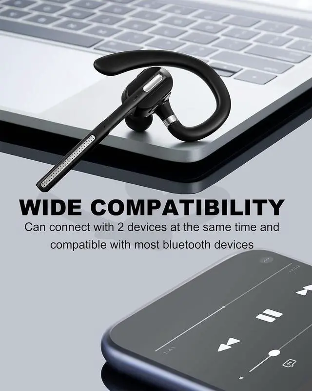 Alt view image 3 of 7 - Bluetooth Headset V5.1, Wireless Headset with Battery Display Charging Case, Bluetooth Earpiece with Noise Canceling Mic for Driving, Office, Business, Compatible with Cell Phone and PC