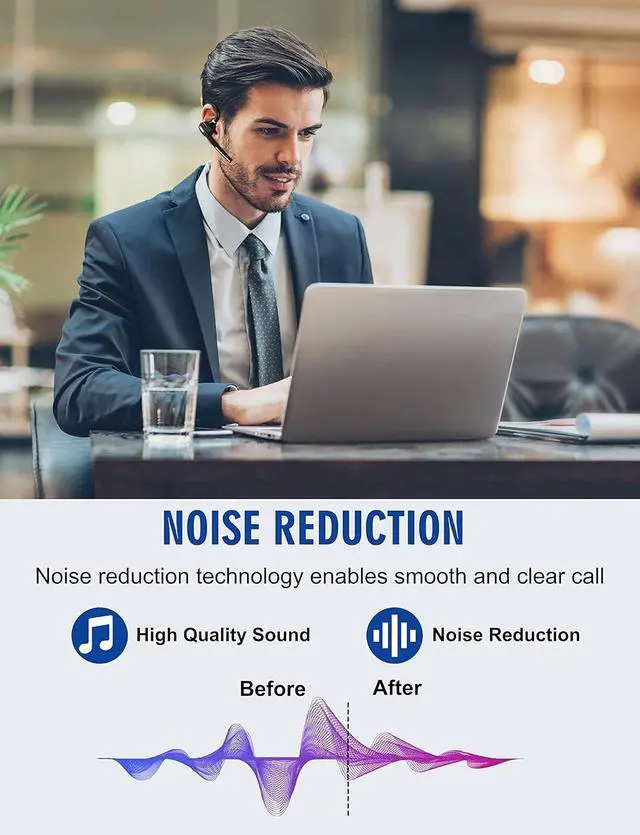 Alt view image 4 of 7 - Bluetooth Headset V5.1, Wireless Headset with Battery Display Charging Case, Bluetooth Earpiece with Noise Canceling Mic for Driving, Office, Business, Compatible with Cell Phone and PC