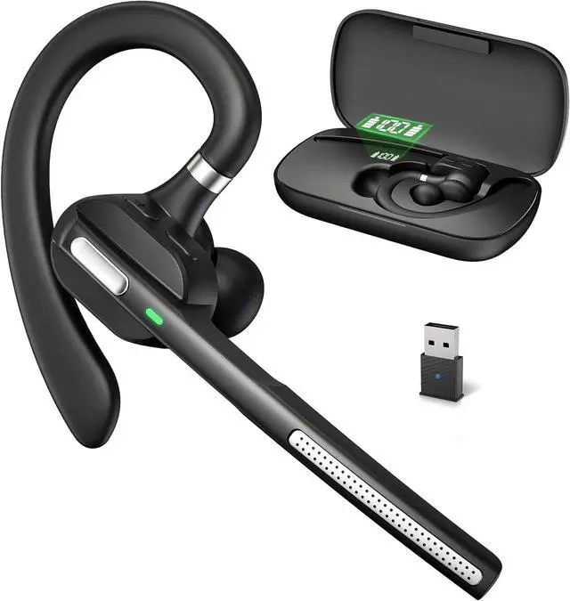 Main image of Bluetooth Headset with Noise-Cancelling Mic, Wireless Earpiece with USB Dongle for PC/Laptop, Hands-Free Headset for Work, Meetings, MS Teams, Business