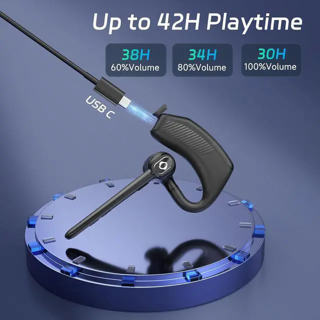 Alt view image 5 of 7 - Wireless Headset Bluetooth Earpiece with Dual Noise Canceling Microphone Hands Free Headphones Single Ear Earphone Over Ear Earbud for iPhone Samsung Android Cellphones TV PC Trucker Game Work Driving