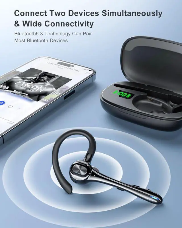 Alt view image 5 of 6 - Earbuds Wireless Earpiece Bluetooth Headset with Noise Canceling Mic 160H Standby Time Hands Free Earphones Single Ear Headphone for iphone Android Samsung Cell Phones PC TV Computer Game Trucker Work