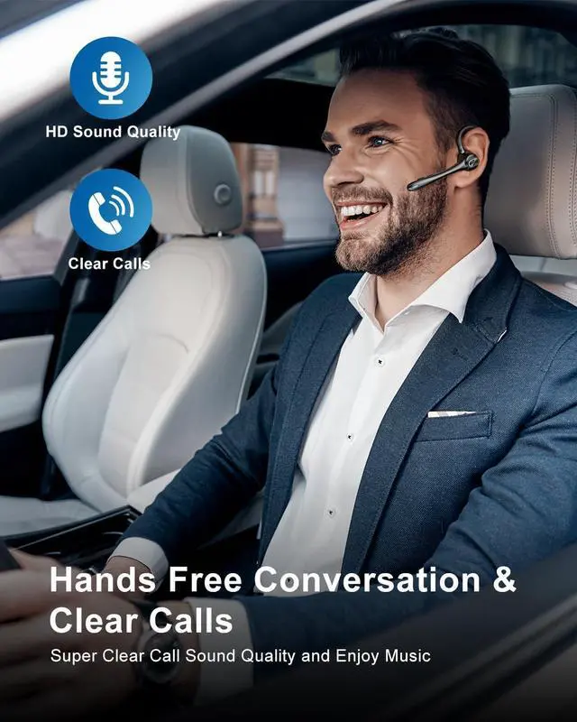 Alt view image 6 of 6 - Earbuds Wireless Earpiece Bluetooth Headset with Noise Canceling Mic 160H Standby Time Hands Free Earphones Single Ear Headphone for iphone Android Samsung Cell Phones PC TV Computer Game Trucker Work