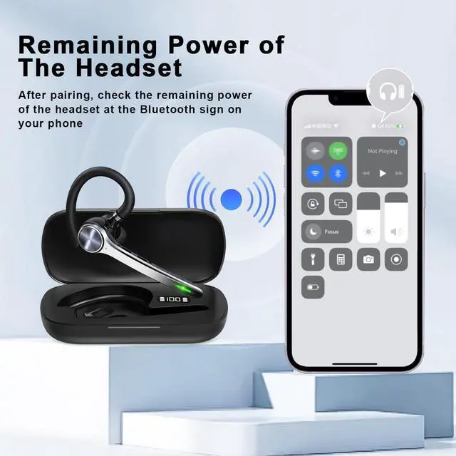 Alt view image 3 of 7 - Bluetooth Headset, Wireless Bluetooth Earpiece with 500mAh Charging Case 72 Hours Talking Time Built-in Microphone for iOS Android Cell Phone, V5.1 Hand-Free Headphones for Trucker, Office