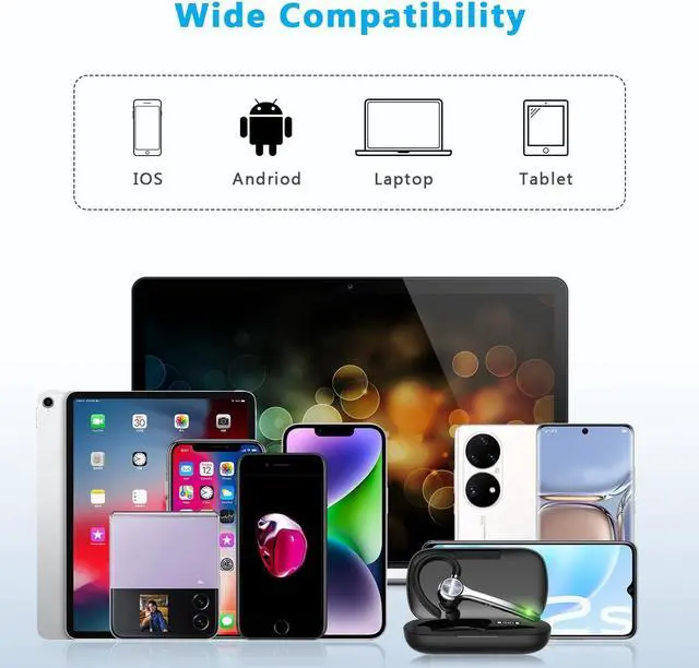 Alt view image 7 of 7 - Bluetooth Headset, Wireless Bluetooth Earpiece with 500mAh Charging Case 72 Hours Talking Time Built-in Microphone for iOS Android Cell Phone, V5.1 Hand-Free Headphones for Trucker, Office