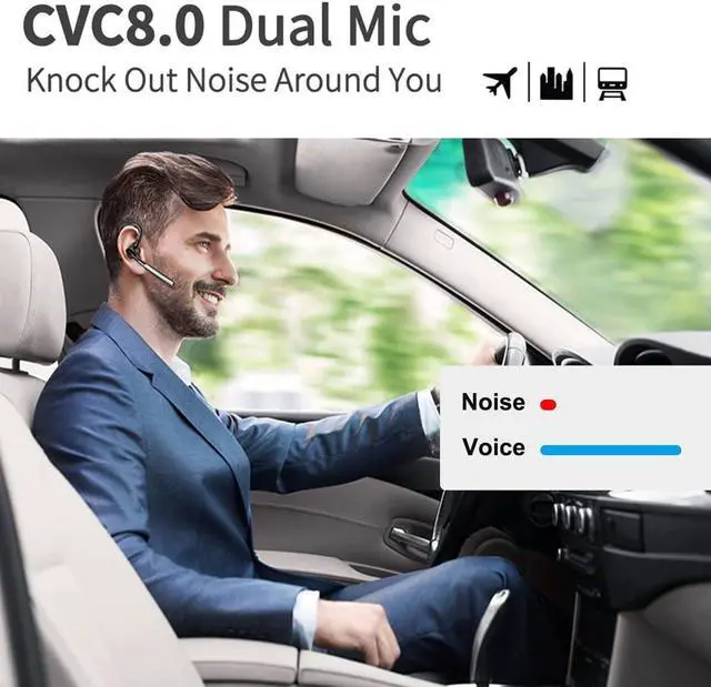 Alt view image 2 of 6 - Bluetooth Headset V5.1, 16 Hrs HD Talktime CVC8.0 Dual Mic Noise Cancelling Hands Free Bluetooth Earpiece for Cell Phone iPhone Android Driving Business Office
