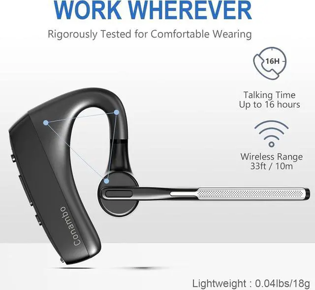 Alt view image 4 of 6 - Bluetooth Headset V5.1, 16 Hrs HD Talktime CVC8.0 Dual Mic Noise Cancelling Hands Free Bluetooth Earpiece for Cell Phone iPhone Android Driving Business Office
