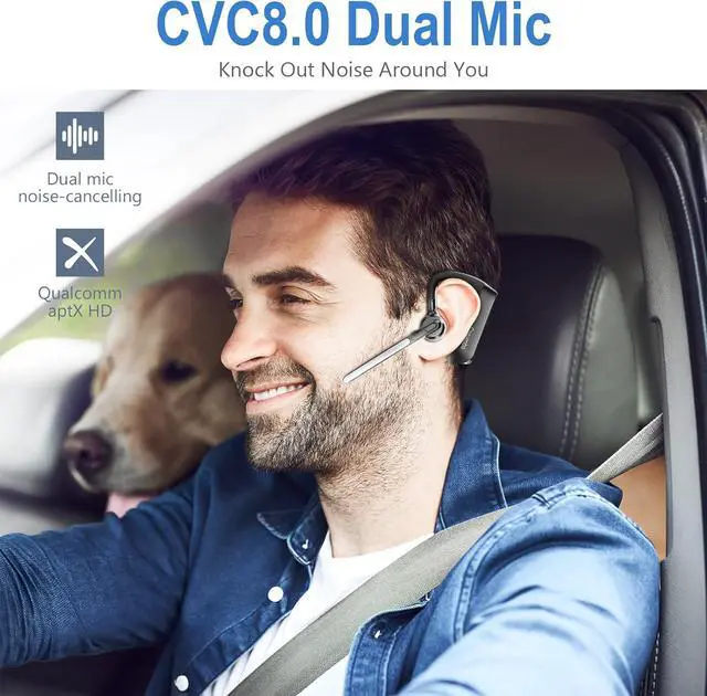 Alt view image 2 of 6 - Bluetooth Headset 5.2 with CVC8.0 Dual Mic Noise Cancelling Bluetooth Earpiece 16Hrs Talktime Wireless Headset for Truck Driver iPhone Android Cell Phones