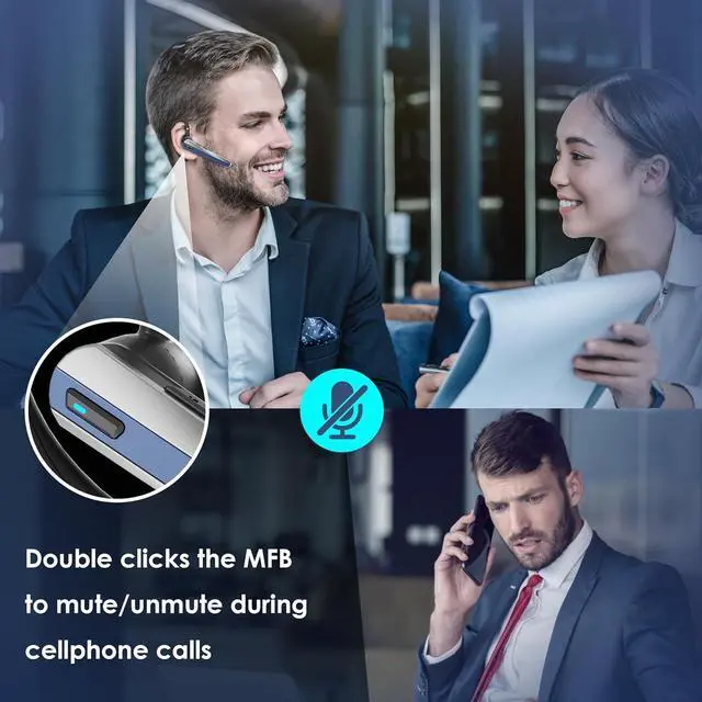 Alt view image 6 of 7 - Bluetooth Headset with Microphone, Wireless Earpiece with Charging Case for Cellphones, PC, Single Ear Headset with Mute for Trucker Driver, Remote Work, Skype, Zoom, Teams, Call Center
