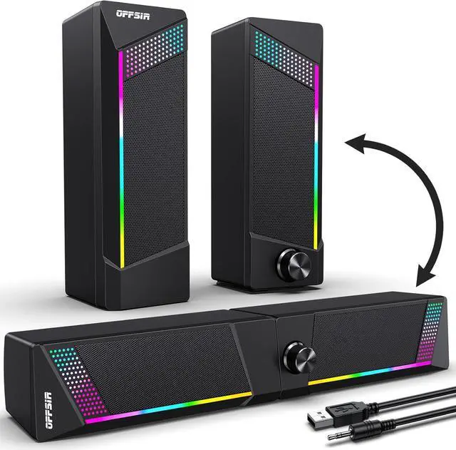 Main image of Computer Speakers, PC SoundBar, Gaming Speakers for PC Computer Laptop Desktop, Subwoofer Wired, RGB Speakers, USB Powered 3.5mm Aux
