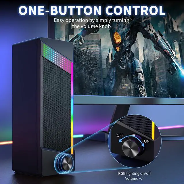 Alt view image 5 of 7 - Computer Speakers, PC SoundBar, Gaming Speakers for PC Computer Laptop Desktop, Subwoofer Wired, RGB Speakers, USB Powered 3.5mm Aux