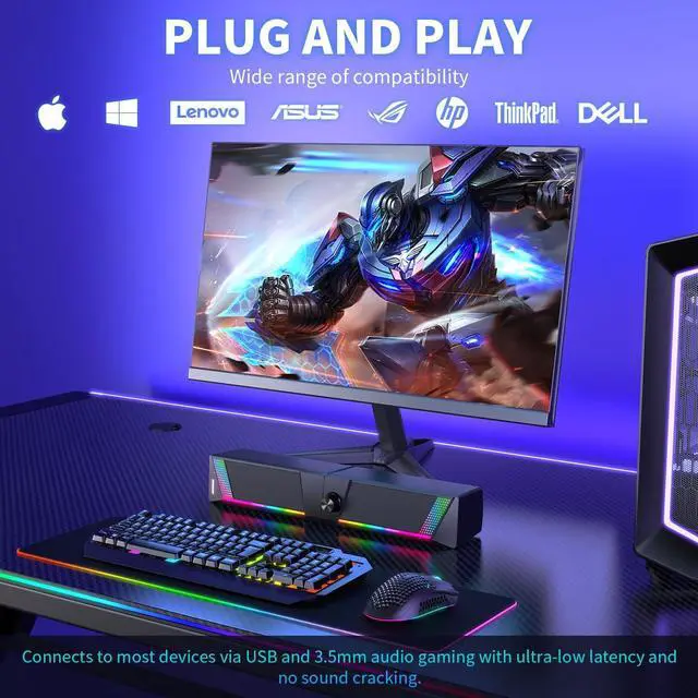 Alt view image 7 of 7 - Computer Speakers, PC SoundBar, Gaming Speakers for PC Computer Laptop Desktop, Subwoofer Wired, RGB Speakers, USB Powered 3.5mm Aux