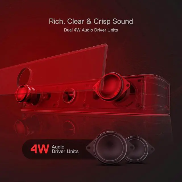 Alt view image 5 of 7 - GS560 RGB Desktop Soundbar, 2.0 Channel Computer Speaker with Dynamic Lighting Bar Audio-Light Sync/Display, Touch-Control Backlit with Volume Knob, USB Powered w/ 3.5mm Cable, Black