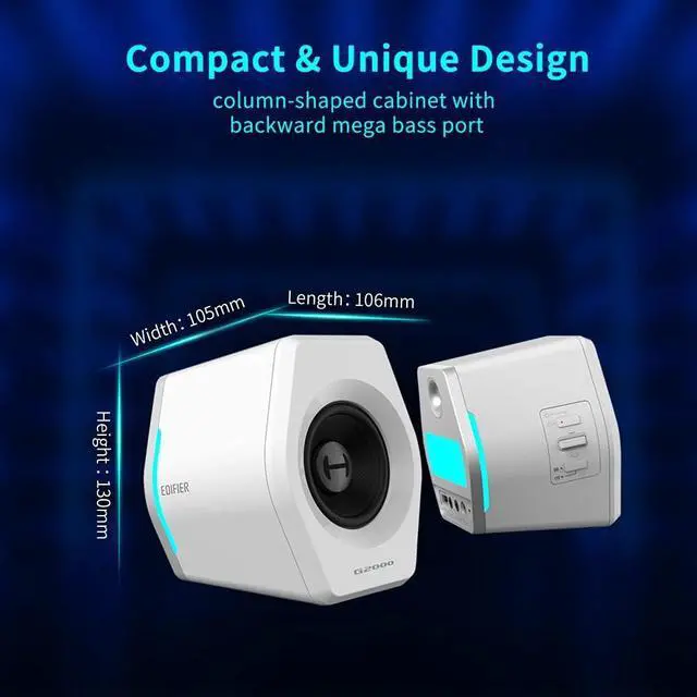 Alt view image 4 of 6 - G2000 32W PC Computer Speakers for Gaming Desktop PC Laptop Mac Computer Woofer Speakers Bluetooth USB 3.5mm AUX Inputs RGB Lights Multimedia Speakers White