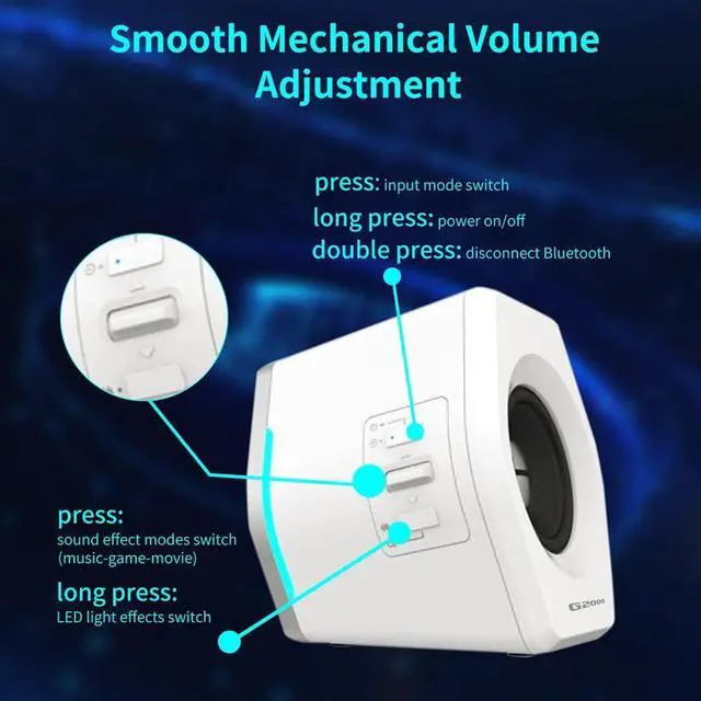 Alt view image 6 of 6 - G2000 32W PC Computer Speakers for Gaming Desktop PC Laptop Mac Computer Woofer Speakers Bluetooth USB 3.5mm AUX Inputs RGB Lights Multimedia Speakers White