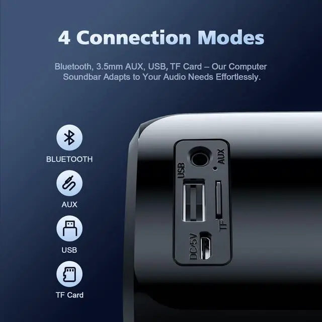Alt view image 3 of 6 - Computer Speakers for Desktop PC, HiFi Stereo Poratble Bluetooth Speaker, Computer Soundbar, 3.5mm Aux-in Computer Sound Bar with Deep Impactful Bass, Gaming Speakers for PC,Laptop,Tablet