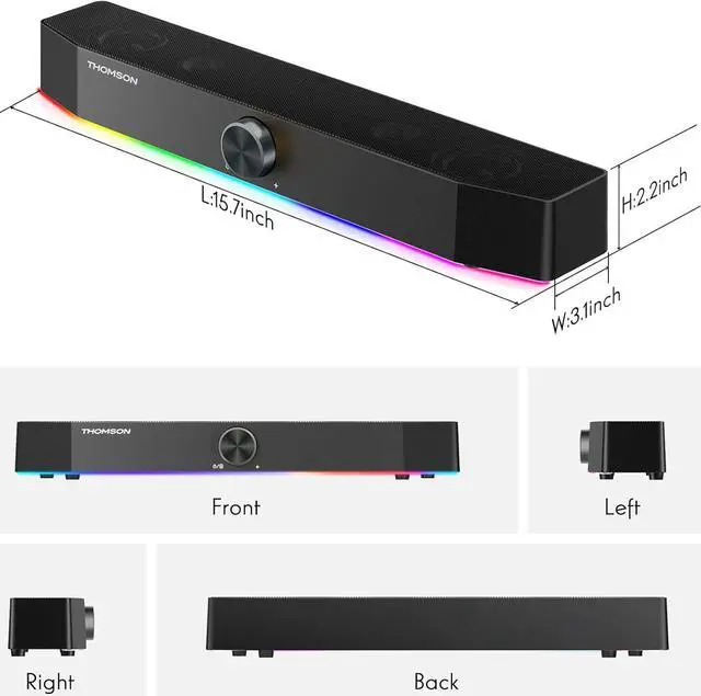 Alt view image 2 of 7 - Computer Speakers, Bluetooth Computer SoundBar, Dynamic RGB PC Speakers with 10W Stereo Sound, 3.5mm Aux-in Connection, USB Powered Computer Speakers for PC, Desktop Monitor, Laptop, Tablets