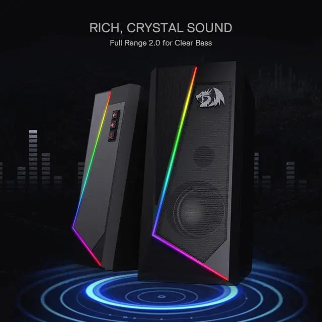 Alt view image 5 of 7 - GS520 RGB Desktop Speakers, 2.0 Channel PC Computer Stereo Speaker with 6 Colorful LED Modes, Enhanced Sound and Easy-Access Volume Control, USB Powered w/ 3.5mm Cable