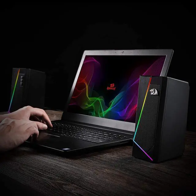 Alt view image 7 of 7 - GS520 RGB Desktop Speakers, 2.0 Channel PC Computer Stereo Speaker with 6 Colorful LED Modes, Enhanced Sound and Easy-Access Volume Control, USB Powered w/ 3.5mm Cable